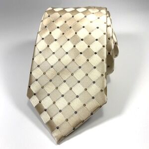 Countess Mara Formal Mens Tie Off White w Silver-Gold Diamond 100% Silk Repp